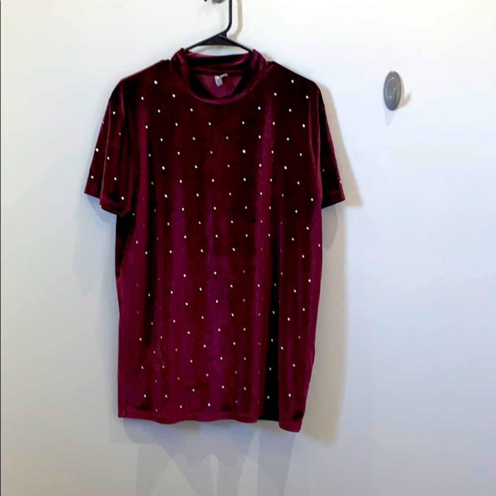 Velour rhinestone T shirt